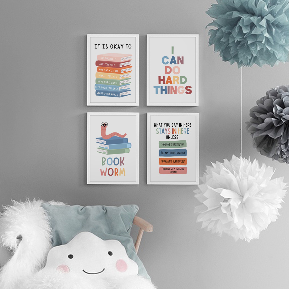 Kids Education Motivation - Englische Bildungszitate, motivierende Klassenzimmer-Poster und Drucke,