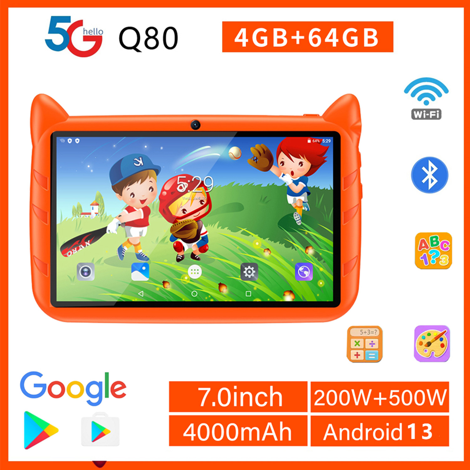 Kids Educational Games Learn English - Neues 5G WiFi-Kinder-Tablet, 7 Zoll, Quad-Core,