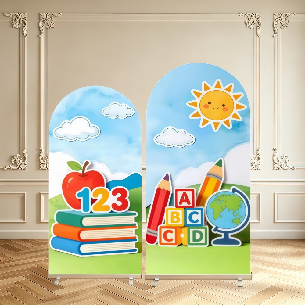 Kids Education Background - Back-to-School-Dekor Bogen-Hintergrundabdeckung Apfel Buch Nummer Alphabet