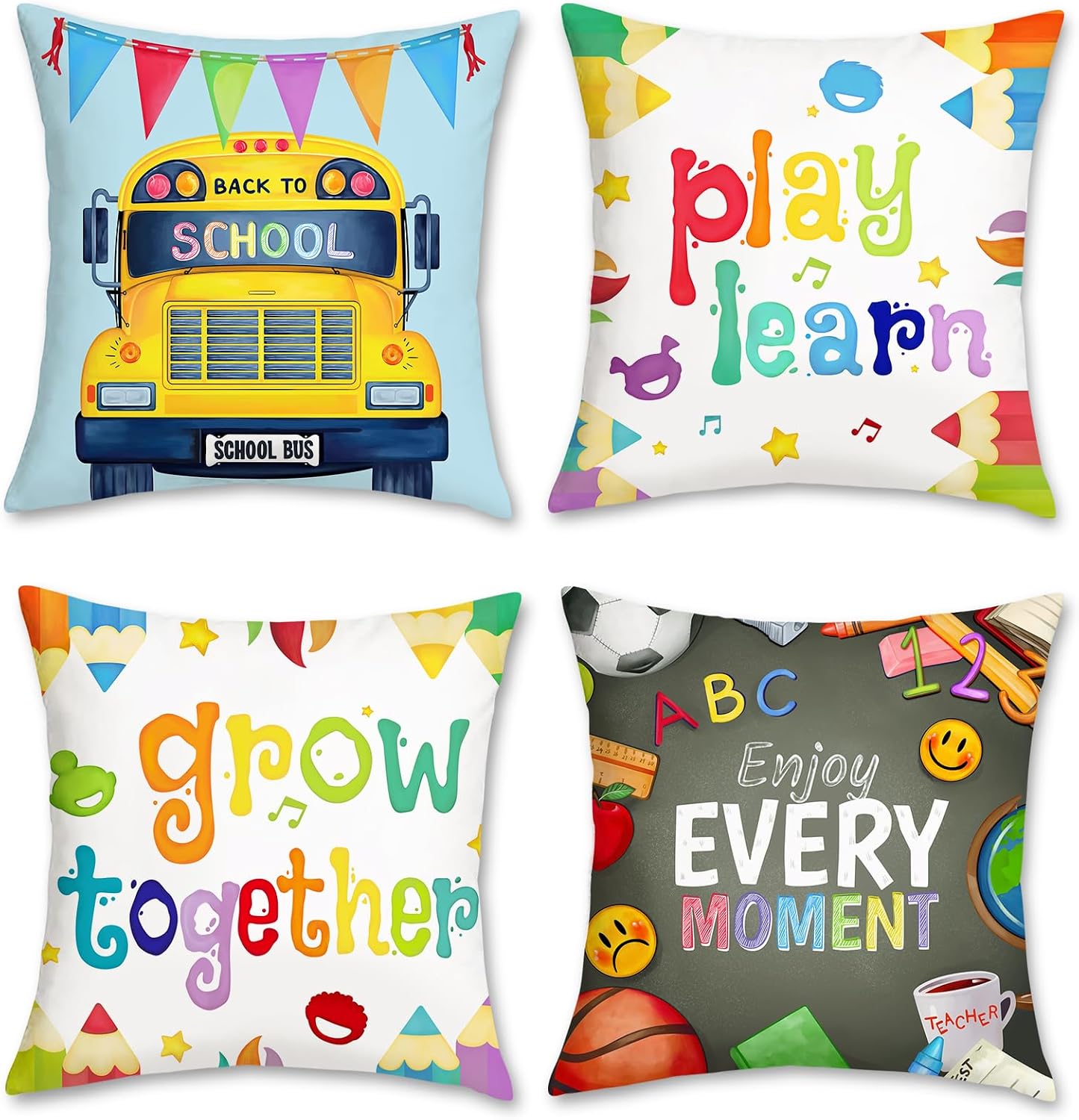Kids Education Motivation - 4er-Pack Kissenbezüge für den Kindergarten zum