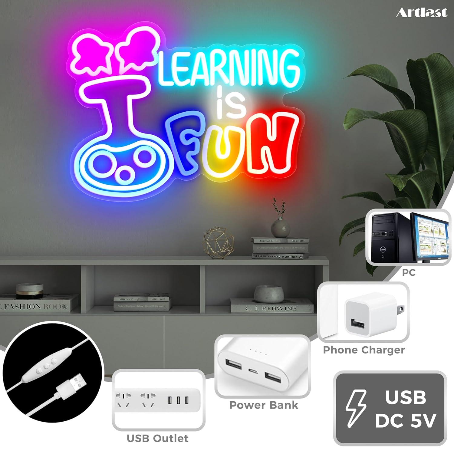 Lernen macht Spaß Neon-Schild  – Kids Education Motivation Bewertung und Preis